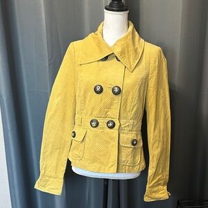Daytrip Yellow Double-Breasted Corduroy Pea Coat Med